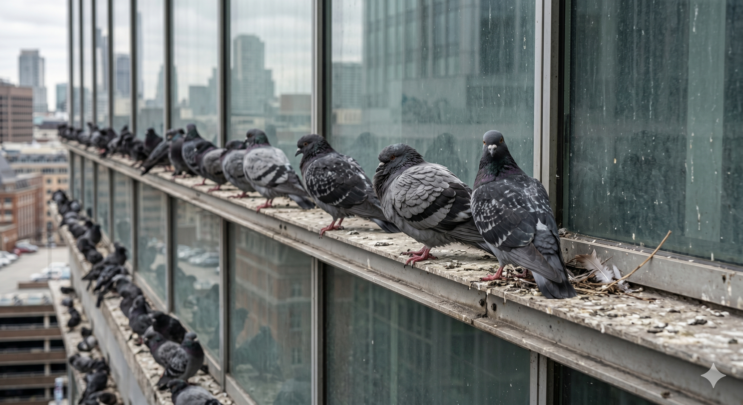 pigeon roosting on ledges