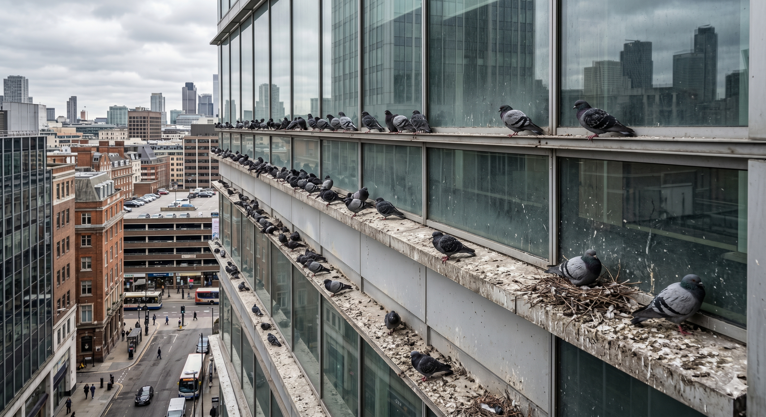 Pigeon Roosting on Office Ledges